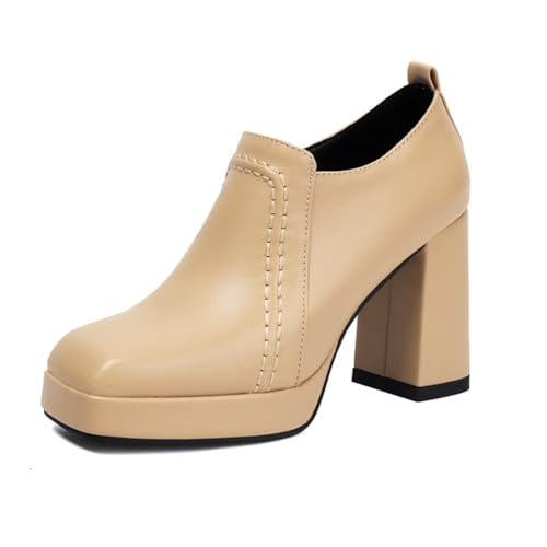 Damen Plateau Blockabsatz Stiefeletten Mit Nahtdetail Runde Spitze Kunstleder Kleid Büro Modestiefeletten,Gelb,42.5 EU von Generic