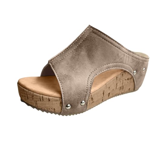 Damen Plateau Pantoletten Weiche PU Leder Hausschuhe Keilabsatz Sandalen Sommer Peeptoe Sandalette Slide Schwarz von Generic