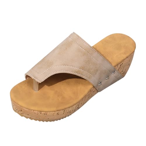 Damen Plateau Pantoletten Weiche PU Leder Hausschuhe Keilabsatz Sandalen Sommer Peeptoe Sandalette Slide von Generic