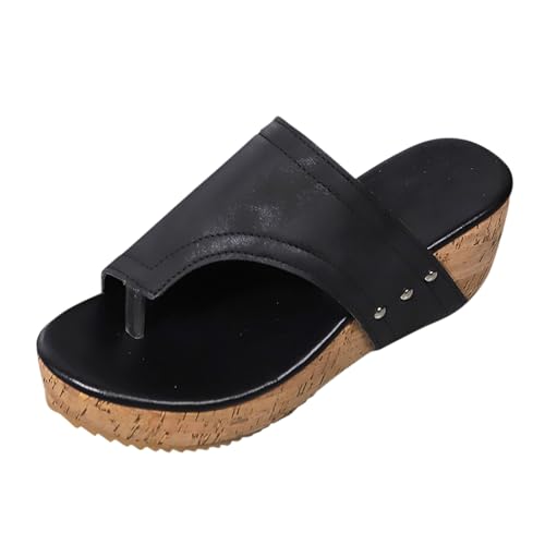 Damen Plateau Pantoletten Weiche PU Leder Hausschuhe Keilabsatz Sandalen Sommer Peeptoe Sandalette Slide von Generic