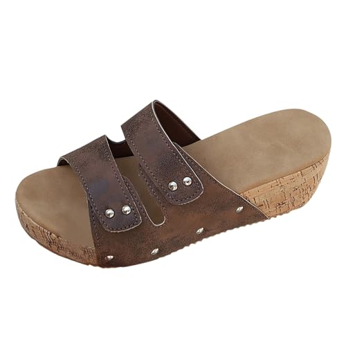 Damen Plateau Pantoletten Weiche PU Leder Hausschuhe Keilabsatz Sandalen Sommer Peeptoe Sandalette Slide von Generic