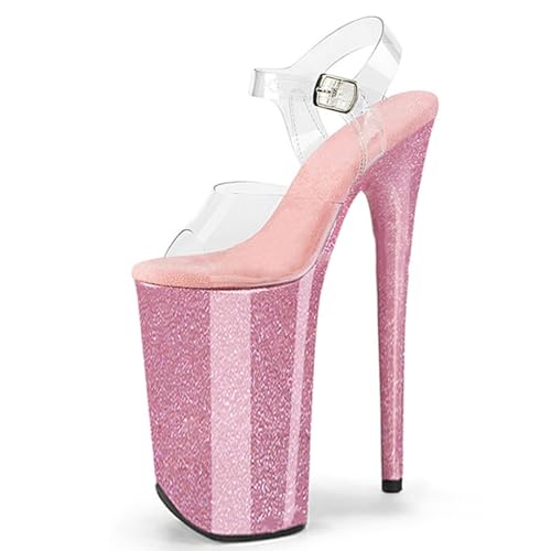 Damen Plateau Pumps Sandalen Sexy Ultra High Heel Stilettos Klar Perlglanz Offene Zehenpartie Sommer Damenschuhe Für Stripperinnen Party Pole Dancer Bühne Modell 10.23IN(Pink,40 EU) von Generic