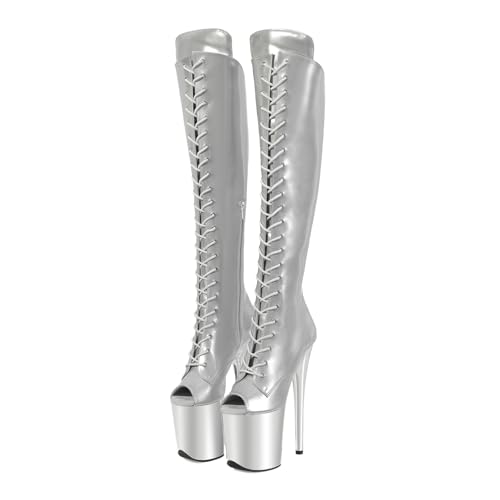 Damen Plateau Pumps Sandalen Sexy Ultra High Heel Stilettos Kniehohe Stiefel Hoch Fischmaul Schnürschuhe Offene Zehenpartie Sommer damenschuhe Stripperinnen Party Pole Dancer Bühne Modell Clubs 7.87IN von Generic