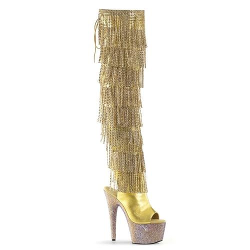 Damen Plateau Pumps Sandalen Sexy Ultra High Heel Stilettos Kniehohe Stiefel Strass Fransen Schnürung hinten Sommer damenschuhe Für Stripperinnen Party Pole Dancer Bühne Modell Clubs 6.69 IN(Gold,43 E von Generic