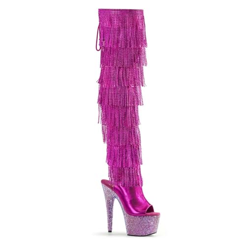 Damen Plateau Pumps Sandalen Sexy Ultra High Heel Stilettos Kniehohe Stiefel Strass Fransen Schnürung hinten Sommer damenschuhe Für Stripperinnen Party Pole Dancer Bühne Modell Clubs 6.69 IN(Rose Red, von Generic