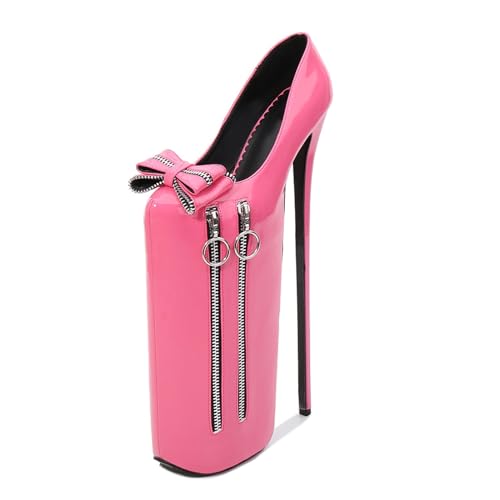 Damen Plateau Pumps Sandalen Sexy Ultra High Heel Stilettos Lackleder Schleife Doppelreißverschluss Slip On Sommer Damenschuhe Stripperinnen Party Pole Dancer Bühne Modell Clubs 11.8 IN(Pink,39 EU) von Generic