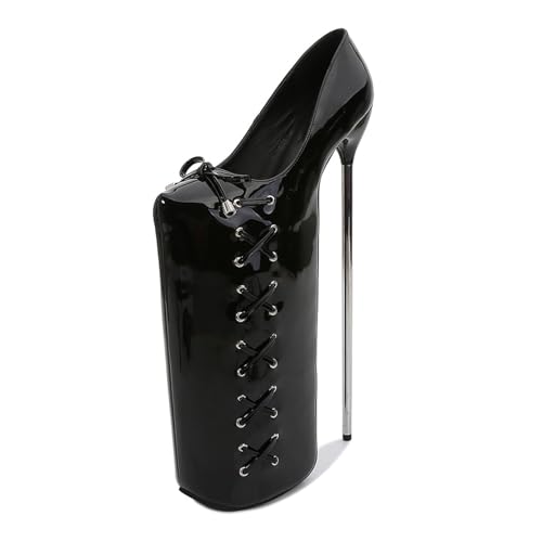 Damen Plateau Pumps Sandalen Sexy Ultra High Heel Stilettos Lackleder Schnürschuhe Schleife Slipper Sommer Damenschuhe Stripperinnen Party Pole Dancer Bühne Modell Clubs 11.8 IN(Black,38 EU) von Generic