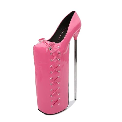 Damen Plateau Pumps Sandalen Sexy Ultra High Heel Stilettos Lackleder Schnürschuhe Schleife Slipper Sommer Damenschuhe Stripperinnen Party Pole Dancer Bühne Modell Clubs 11.8 IN(Pink,37 EU) von Generic