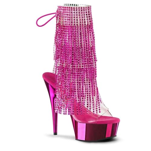 Damen Plateau Pumps Sandalen Transparent Sexy Ultra High Heel Stiletto Glitzernde Fransen Niedrige Stiefel Offene Zehenpartie Rückenfrei Sommer damenschuhe Stripperinnen Party Pole Dancer Modell 5.9IN von Generic