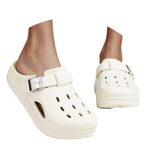 Damen Plateau Sandalen Clogs mit Dicker Sohle Freizeitschuhe für Reisen Urlaub Sommer Frühling Dating Outfits Bequeme Strandsandalen (White, 36) von Generic