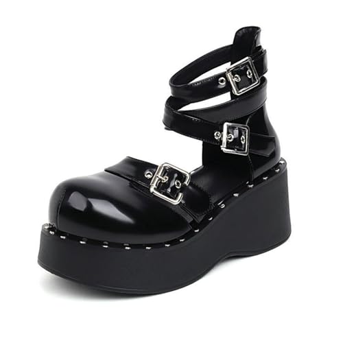 Damen Plateau Sandalen Gothic Pumps Nietenbesetzt Keilabsatz Klobige Stiefeletten Stiefeletten Hohlschaft Geschlossene Kappe Blockabsatz Punk Sommer high heel Für Schule Party Arbeit Schwarz 2.55 IN(4 Damen Plateau Sandalen Gothic Pumps Nietenbesetzt Keilabsatz Klobige Stiefeletten Stiefeletten Hohlschaft Geschlossene Kappe Blockabsatz Punk Sommer high heel Für Schule Party Arbeit Schwarz 2.55 IN(4 von Generic