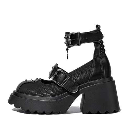 Damen Plateau Sandalen Gothic Pumps Nietenbesetzt Klobige Stiefeletten Schnallen Geschlossene Zehenpartie Blockabsatz Punk Sommer high heel Für Schule Party Business Arbeit Tanz Date Schwarz 3.34IN(38 Damen Plateau Sandalen Gothic Pumps Nietenbesetzt Klobige Stiefeletten Schnallen Geschlossene Zehenpartie Blockabsatz Punk Sommer high heel Für Schule Party Business Arbeit Tanz Date Schwarz 3.34IN(38 von Generic