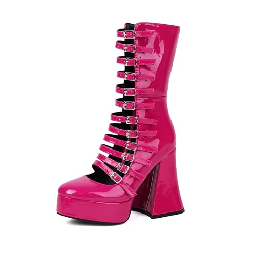 Damen Plateau Sandalen Gothic Pumps Wasserdicht Klobig Lange Stiefel Punk Schnalle Reißverschluss Geschlossene Zehenpartie Blockabsatz Sommer high Heel Für Party Business Arbeit Tanz Date 4.84IN(Rose von Generic