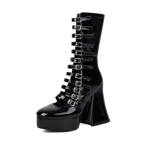 Damen Plateau Sandalen Gothic Pumps Wasserdicht Klobig Lange Stiefel Punk Schnalle Reißverschluss Geschlossene Zehenpartie Blockabsatz Sommer high heel Für Party Business Arbeit Tanz Date 4.84IN(Black von Generic
