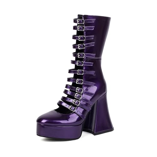 Damen Plateau Sandalen Gothic Pumps Wasserdicht Klobig Lange Stiefel Punk Schnalle Reißverschluss Geschlossene Zehenpartie Blockabsatz Sommer high heel Für Party Business Arbeit Tanz Date 4.84IN(Purpl von Generic