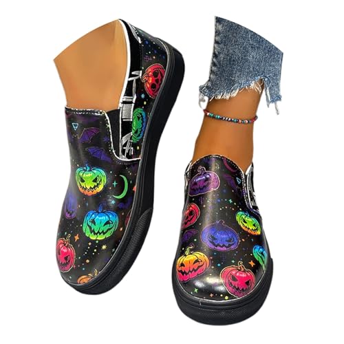 Damen Plateau Sneaker Freizeitschuhe modische Print Design Bequeme Dicke Sohle Wanderschuhe für Alltag Reise Büro (Black, 43) von Generic