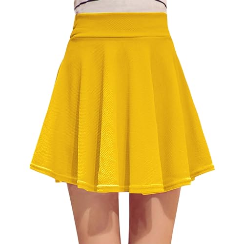 Damen Plissierte Tennisrock mit Hose Mädchen Basic Solid Dehnbaren Skater Mini Rock mit Shorts Sommerrock Minirock Sportrock Golfrock Tennis Rock Sport Workout Running kurz (XX1-Yellow, XXXXXL) von Generic