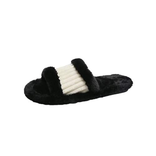 Damen Plüsch Hausschuhe Winter Warm Mode Colorblock Einfache Lässig Fleece Futter Flache Pantoffeln (black,39) von Generic