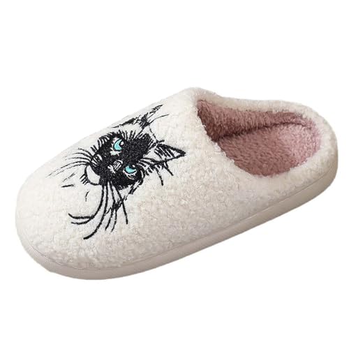 Damen Plüsch Pantoffeln Haushaltsschuhe Memory Foam Unisex Hausschuhe Slippers Retro-Mode Filz Hausschlappen Warme Rutschfeste Flache Flauschig Filzpantoffeln von Generic