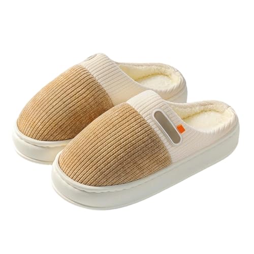 Damen Plüsch Pantoffeln Hausschuhe Fell Unisex Slippers Retro-Mode Filz Hausschlappen Flache Hüttenschuhe Antirutsch Baumwolle Weich Indoor Outdoor von Generic