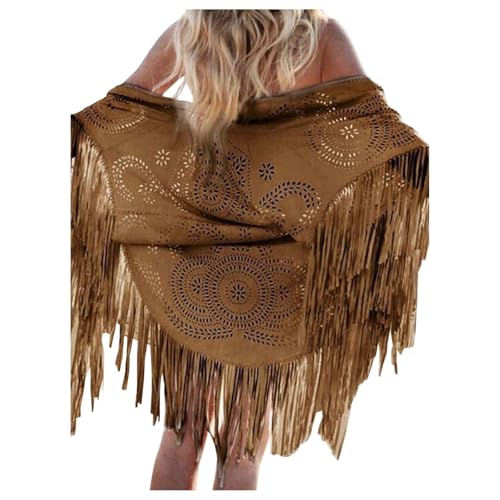 Damen Poncho Capes Vintage Offene Front Wildleder Cardigan Sommer Boho Quaste Strand Cover Up Schal Jacke Mantel von Generic
