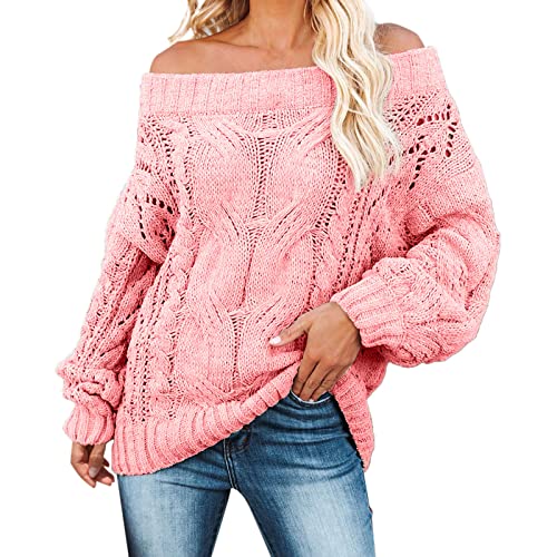 Damen Pullover, Schulterfrei Einfarbig Strickpullover Damen Langarm Winterpullover Damen Winter Herbst Wärme Oversize Pullover Damen Gestrickt Pulli Sweatshirts Strickpulli Tops von Generic