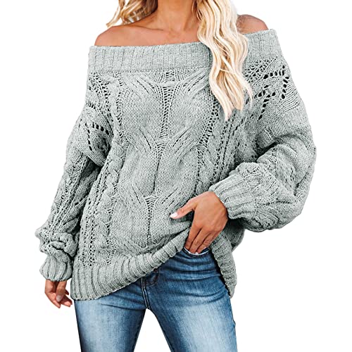 Damen Pullover, Schulterfrei Einfarbig Strickpullover Damen Langarm Winterpullover Damen Winter Wärme Oversize Pullover Damen Gestrickt Pulli Sweatshirts Strickpulli Tops von Generic