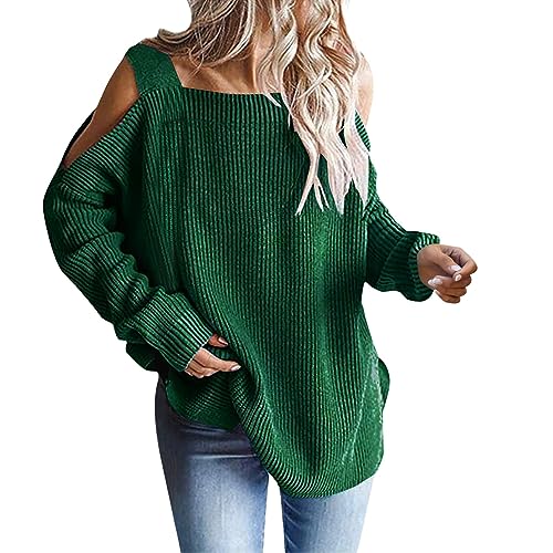 Damen Pullover, Schulterfrei Einfarbig Strickpullover Damen Langarm Winterpullover Damen Winter Wärme Oversize Pullover Damen Gestrickt Pulli Sweatshirts Strickpulli Tops von Generic