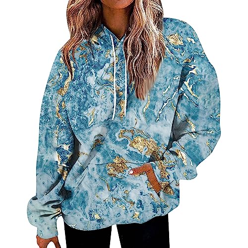 Damen Pullover, Sportshirt Damen Hoodie Damen Oversize Basic Langarmshirt Damen Friends Pullover Aesthetic Hoodie XXL Pullover Damen Flauschig Blau-Weiß Gestreifte Bluse Gelbes (Blau,L) von Generic