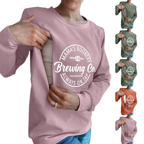 Damen-Pullover Lässig Still-Sweatshirt Bequem Reißverschluss Stillpullover Umstandsmode Rundhals Stillshirt Langarm Stillzeit Nursing Top von Generic