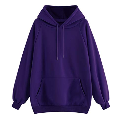 Damen-Pullover, lässig, einfarbig, mit Kapuze, langärmelig, Sweatshirt, Kapuzenpullover (03D-Lila, S) von Generic