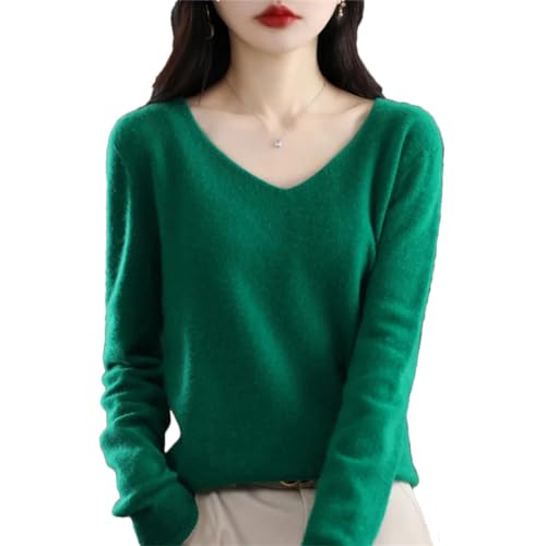 Damen-Pullover Aus Merinowolle, Einfarbig, V-Ausschnitt, Lockerer Strickpullover Für Herbst Und Winter EN8 XL von Generic