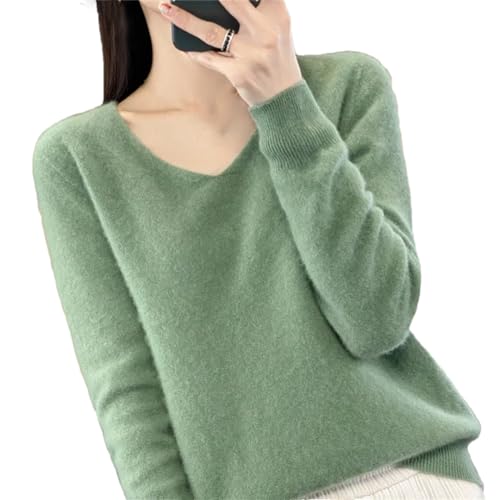 Damen-Pullover Aus Merinowolle, Einfarbig, V-Ausschnitt, Lockerer Strickpullover Für Herbst Und Winter Turquoise XL von Generic