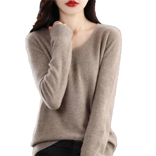 Damen-Pullover Aus Merinowolle, Einfarbig, V-Ausschnitt, Lockerer Strickpullover Für Herbst Und Winter khaki9 M von Generic