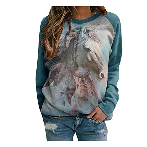Damen Pullover Beste Freunde Pullover Damen Kapuzenpullover Sweatshirt Herbst Winter Langarm für Frauen mit Pferd Motiv Hemd Damenmode Lässig Langarm Bedruckte O-Neck Tops Sweatshirt Bluse von Generic