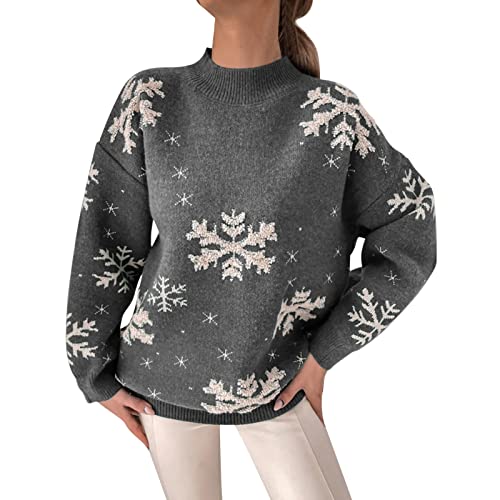 Damen Pullover Elegant Weihnachtspullover Damen ElegantWeihnachten Rollkragenpullover Pullover Strickpullover Schneeflocke Winter Oversize Winterpullover Strickpulli Sweater Oberteile Damen Pullover Elegant Weihnachtspullover Damen ElegantWeihnachten Rollkragenpullover Pullover Strickpullover Schneeflocke Winter Oversize Winterpullover Strickpulli Sweater Oberteile von Generic
