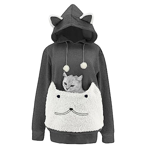 Damen Pullover Kapuzenpullover mit Katzen Hund Tasche Hundetasche Katze Sweatshirt Pulli Hoodie Kapuze Katzenpulli Beutel Langarm Herbst Winter Sweatshirt Damen Pullover Kapuzenpullover mit Katzen Hund Tasche Hundetasche Katze Sweatshirt Pulli Hoodie Kapuze Katzenpulli Beutel Langarm Herbst Winter Sweatshirt von Generic