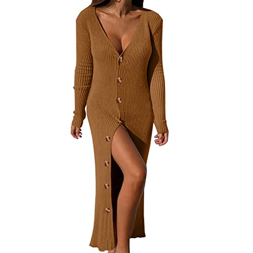 Damen Pullover Kleid Elegant Lang Strickkleid Tief V-Ausschnitt Langarm Herbst Winter Elegant Sweatkleid mit Knopf Freizeit Winterkleid Mode Kleidung Dress Tops Damen Pullover Kleid Elegant Lang Strickkleid Tief V-Ausschnitt Langarm Herbst Winter Elegant Sweatkleid mit Knopf Freizeit Winterkleid Mode Kleidung Dress Tops von Generic