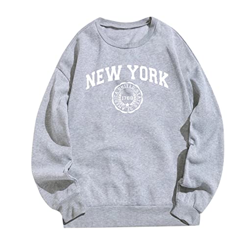 Damen Pullover Pulli 2024 Herbst Winter Sweatshirt Langarm Shirt Rundhals Pullover New York Oberteile Weiche Oberteile von Generic