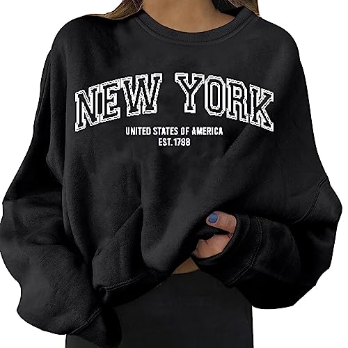 Damen Pullover Pulli Herbst Winter Sweatshirt Langarm Shirt Rundhals Pullover New York Oberteile Weiche Oberteile von Generic