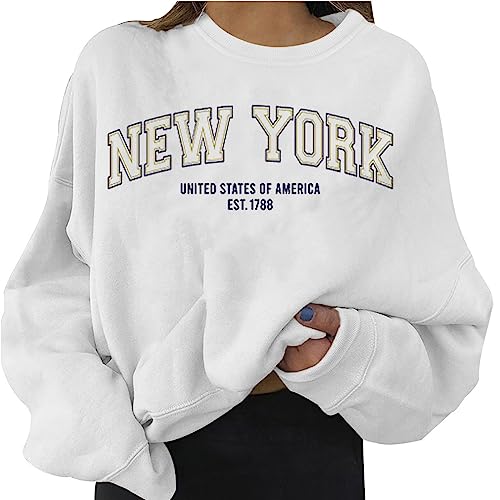 Damen Pullover Pulli Herbst Winter Sweatshirt Langarm Shirt Rundhals Pullover New York Oberteile Weiche Oberteile von Generic