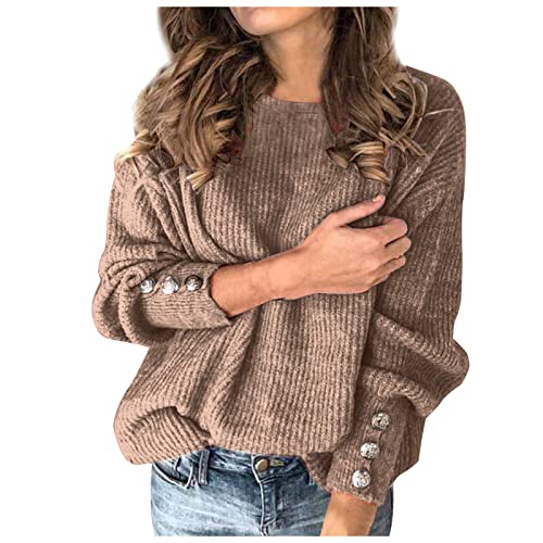Damen Pullover Strickpullover Herbst Große Größen Pulli Elegant Rundhals Sweater Langarm Warm Winterpullover Lose Jumpers Strick Oberteile Strickpulli Winter Outfit Klamotten Damenmode S-5XL von Generic