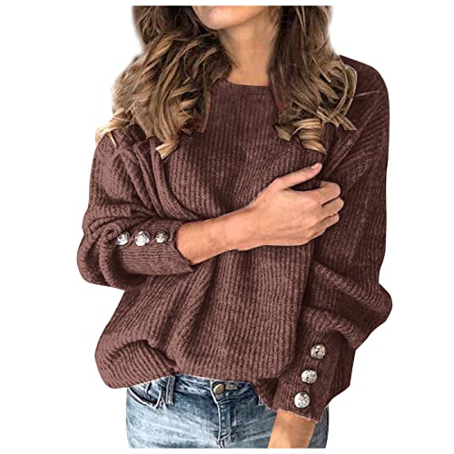 Damen Pullover Strickpullover Herbst Große Größen Pulli Elegant Rundhals Sweater Langarm Warm Winterpullover Lose Jumpers Strick Oberteile Strickpulli Winter Outfit Klamotten Damenmode S-5XL von Generic