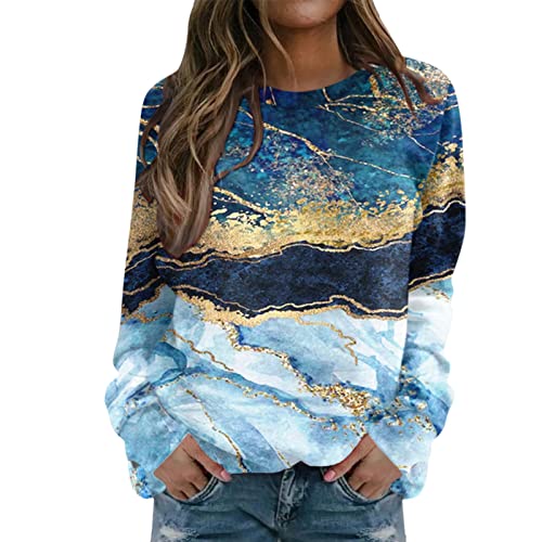 Damen Pullover Sweatshirt 3D Druck Top Freizeit Oberteil Langarmshirt Lässig Langarm T-Shirt Casual Rundhals Hemd Bluse Tops Basic Shirt Mode Herbst und Winter Pulli Mädchen Lose (01-Blau, XXL) von Generic