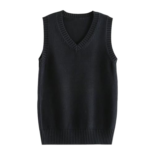 Damen Pullover Winter, Kurz Weste Ärmellos Strickweste V-Ausschnitt Einfarbig Pullunder Strickpullover Winter Lässiges Oversize Pullover Oberteil Tops Gestrickt Pulli Wärmeweste Damen von Generic