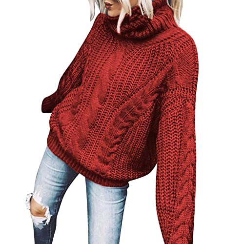Damen Pullover Winter, Strickpullover Einfarbig Winterpullover Damen Elegant Langarm Stricken Pulli Winter Oversize Lässiges Strickpulli mit Zopfmuster Warm Solide Oberteile Tops von Generic