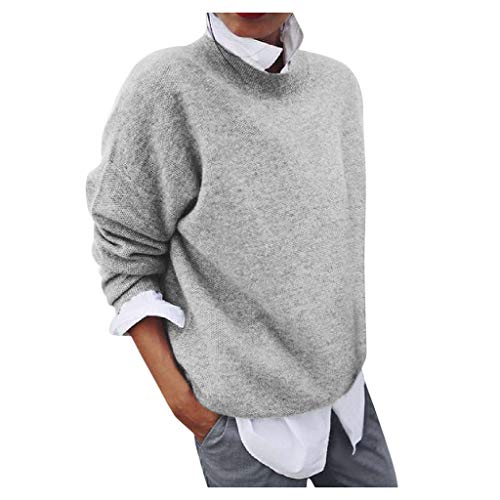 Damen Pullover mit Bluseneinsatz Herbst Winter Elegant Strickpullover Stehkragen Große Größen Pulli Langarm Sweater Business Winterpullover Warm Gestrickte Oberteile Strickpulli Jumpers Outfit Frauen von Generic