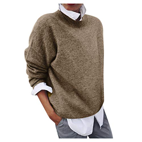 Damen Pullover mit Bluseneinsatz Strickpullover Stehkragen Große Größen Pulli Elegant Langarm Sweater Business Winterpullover Warm Gestrickte Oberteile Tops Strickpulli Jumpers Winter Outfit Frauen von Generic