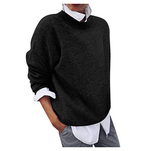 Damen Pullover mit Bluseneinsatz Strickpullover Stehkragen Große Größen Pulli Elegant Langarm Sweater Business Winterpullover Warm Gestrickte Oberteile Tops Strickpulli Jumpers Winter Outfit Frauen von Generic