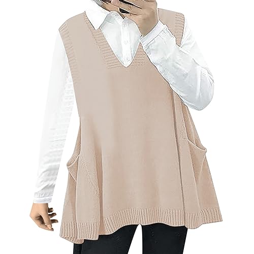 Damen PulloverÄrmelloser Weste Pullunder V Ausschnitt Pullover Strickweste Winter Ärmelloser Strickpullover Armellos Oversize Strickpullover Warm Mit Tasche von Generic